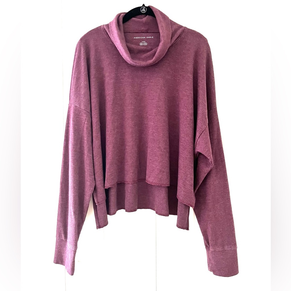 AE Purple Semi-Cowl Neck Top, Sz L (P2P 27”)